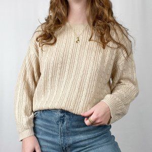 Vintage Cable Knit Oversized Light Weight Grandpa Fisherman Sweater Cozy Preppy